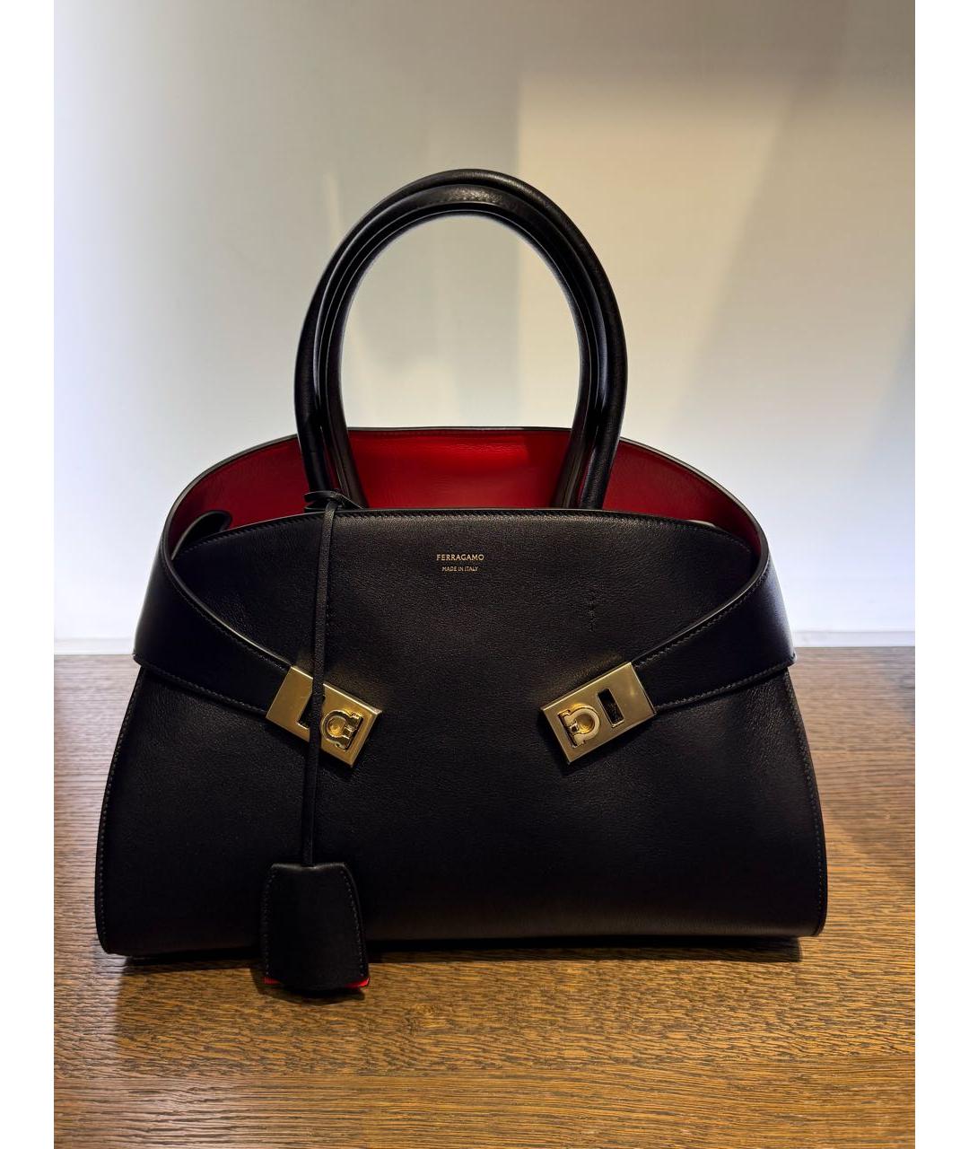FERRAGAMO Черная кожаная сумка тоут, фото 3