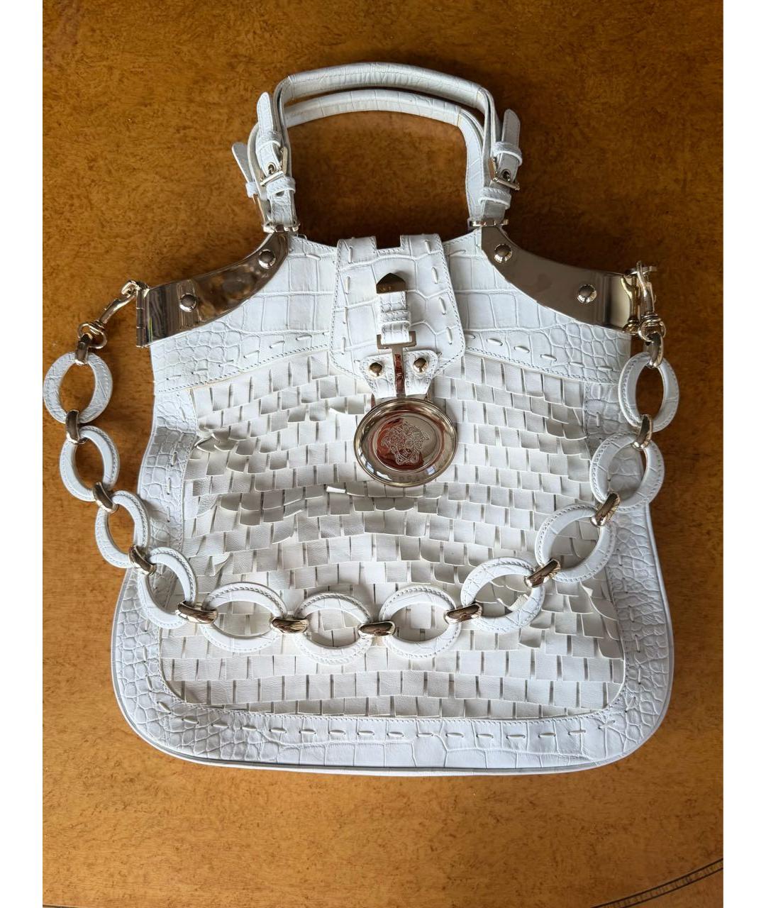 VERSACE Белая кожаная сумка тоут, фото 9