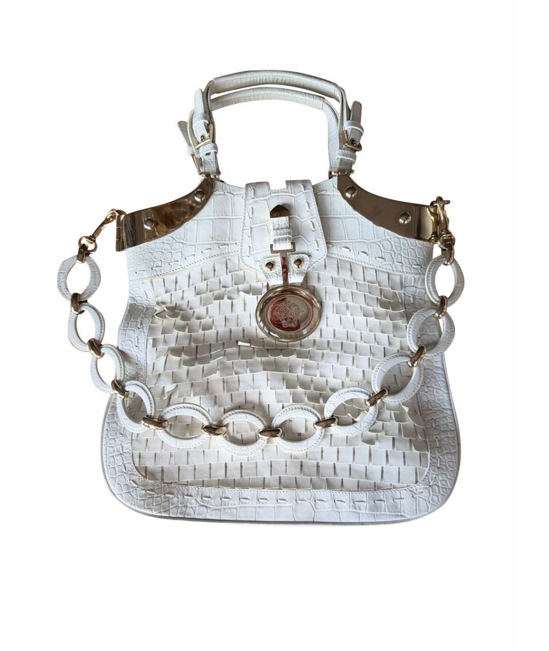 VERSACE Белая кожаная сумка тоут, фото 1