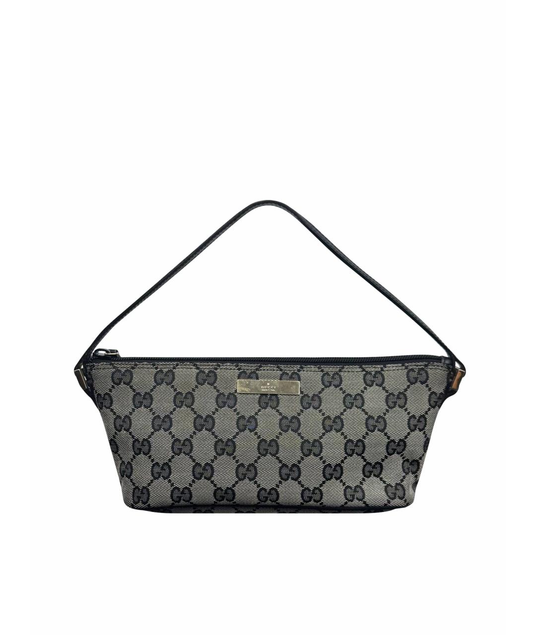 GUCCI Черная жаккардовая сумка с короткими ручками, фото 1
