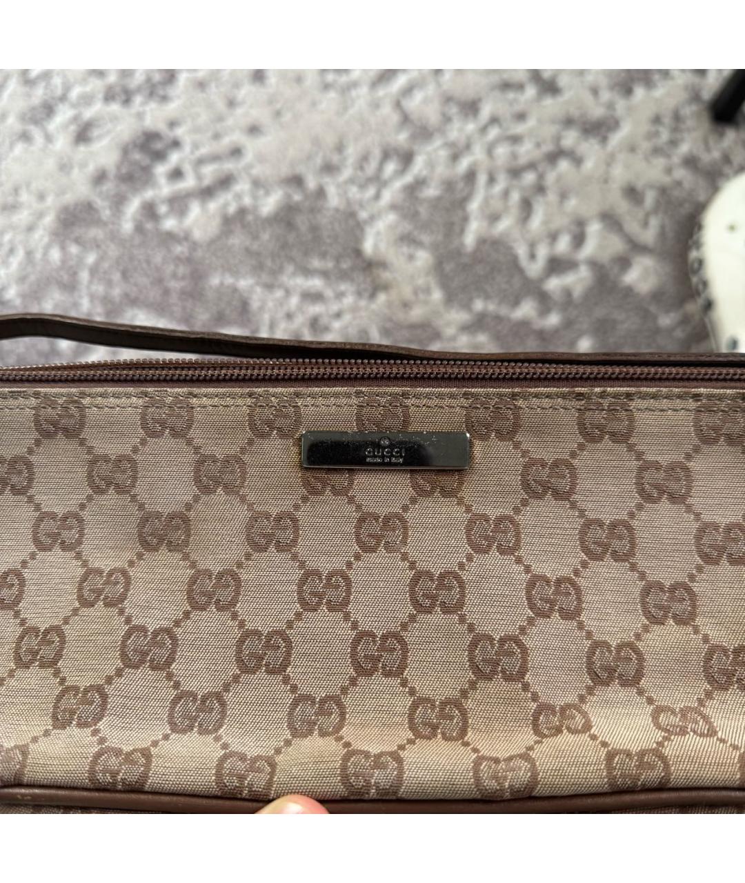 GUCCI Бежевая жаккардовая сумка с короткими ручками, фото 4