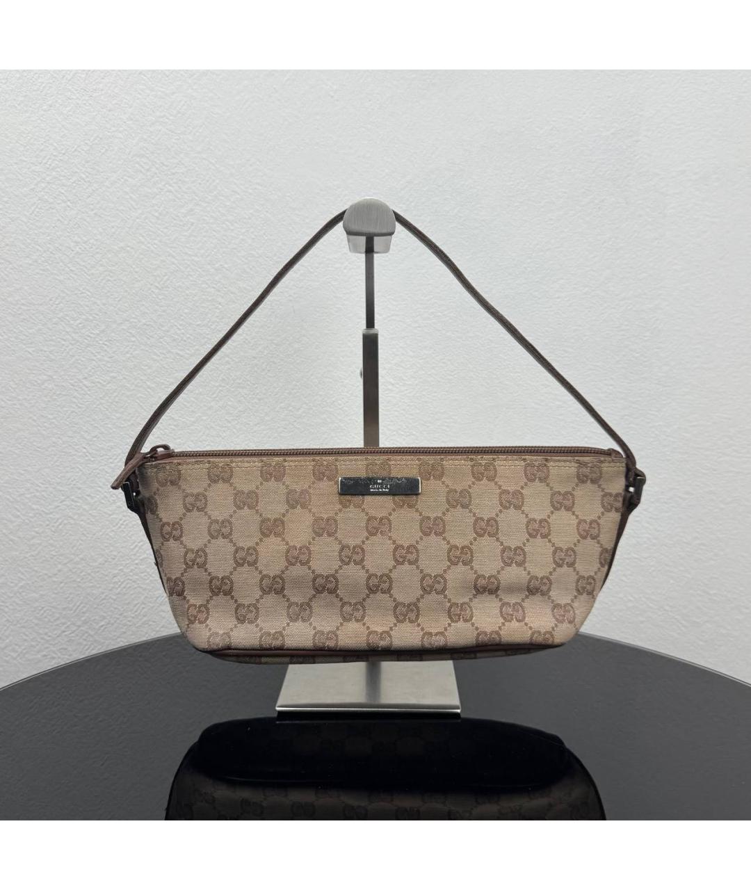 GUCCI Бежевая жаккардовая сумка с короткими ручками, фото 7