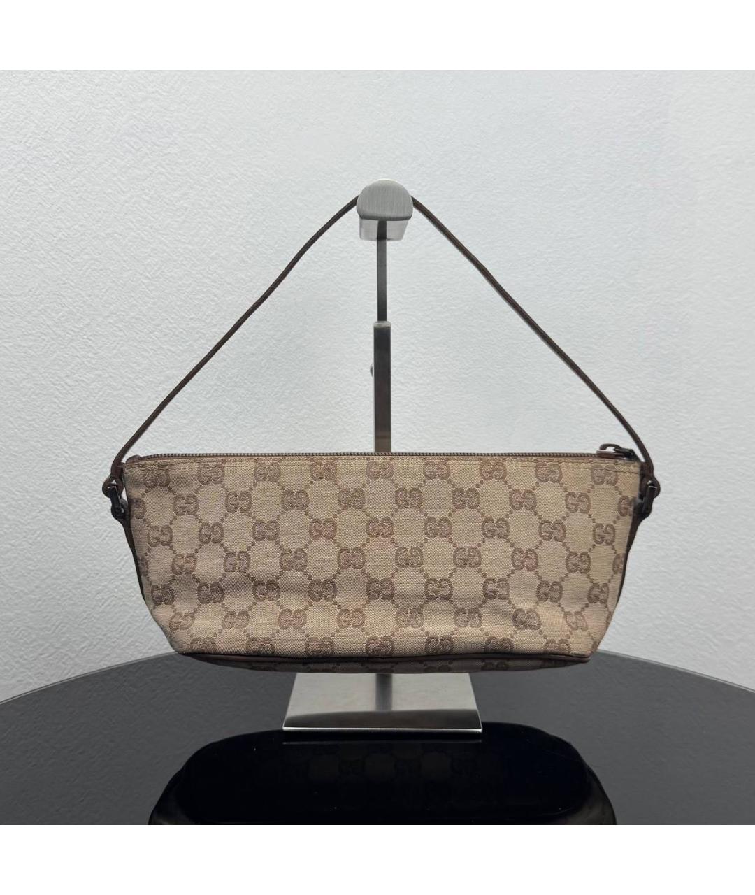 GUCCI Бежевая жаккардовая сумка с короткими ручками, фото 2