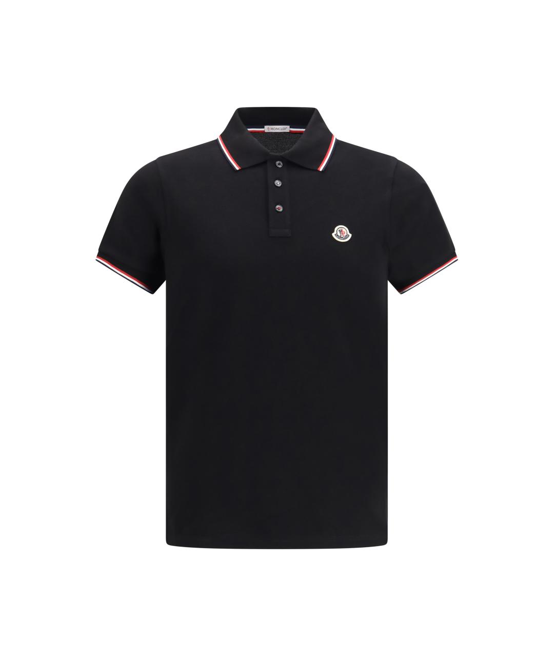 MONCLER Черное хлопковое поло с коротким рукавом, фото 1