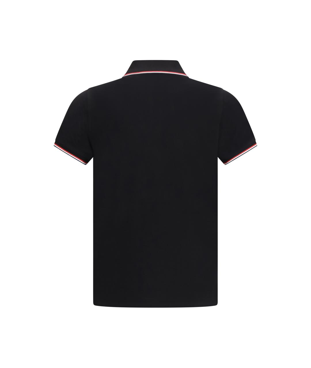 MONCLER Черное хлопковое поло с коротким рукавом, фото 2