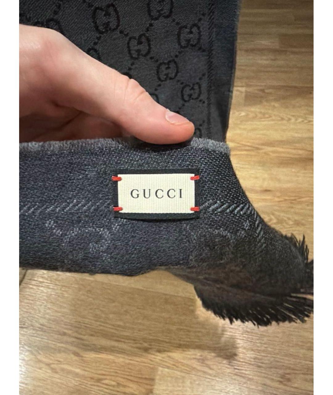 GUCCI Черный шерстяной шарф, фото 4