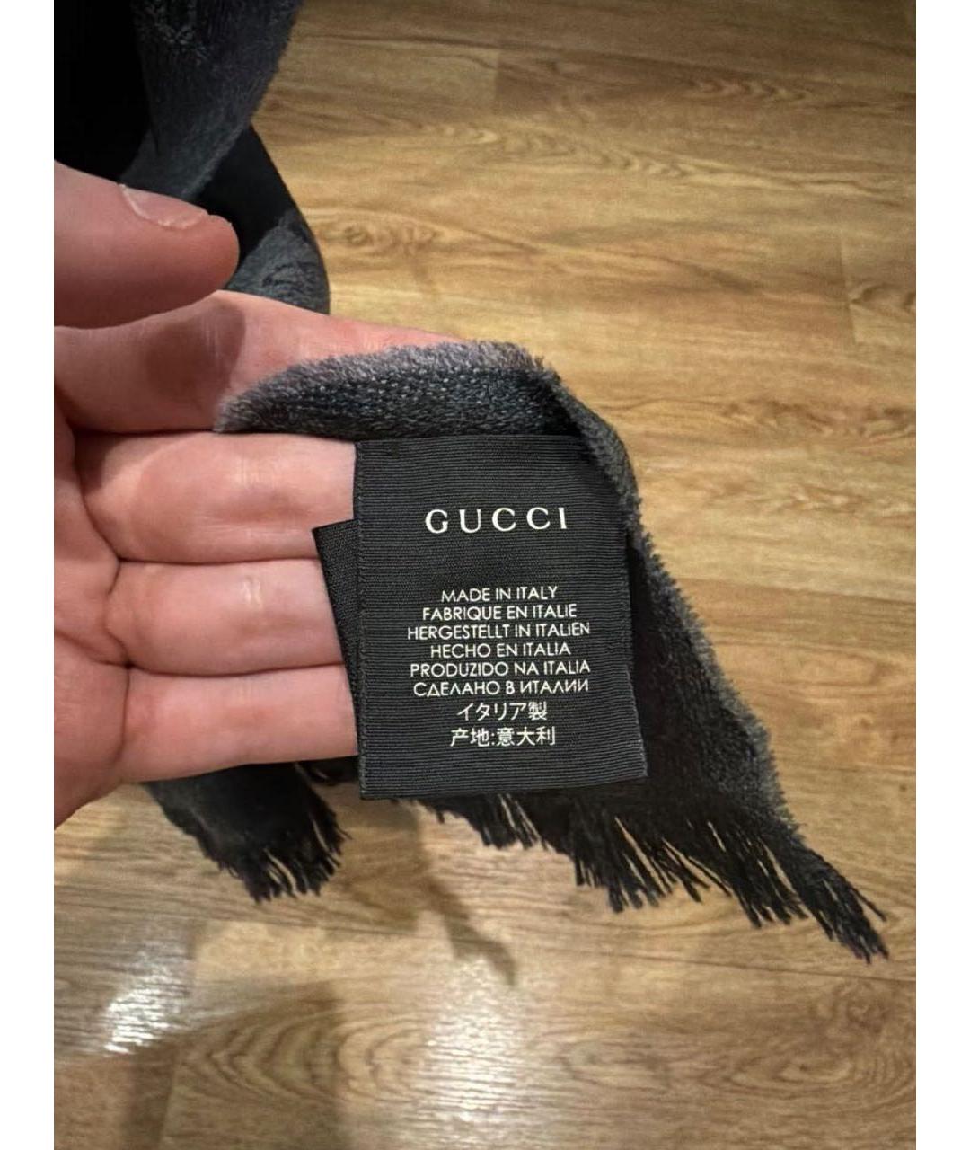 GUCCI Черный шерстяной шарф, фото 5