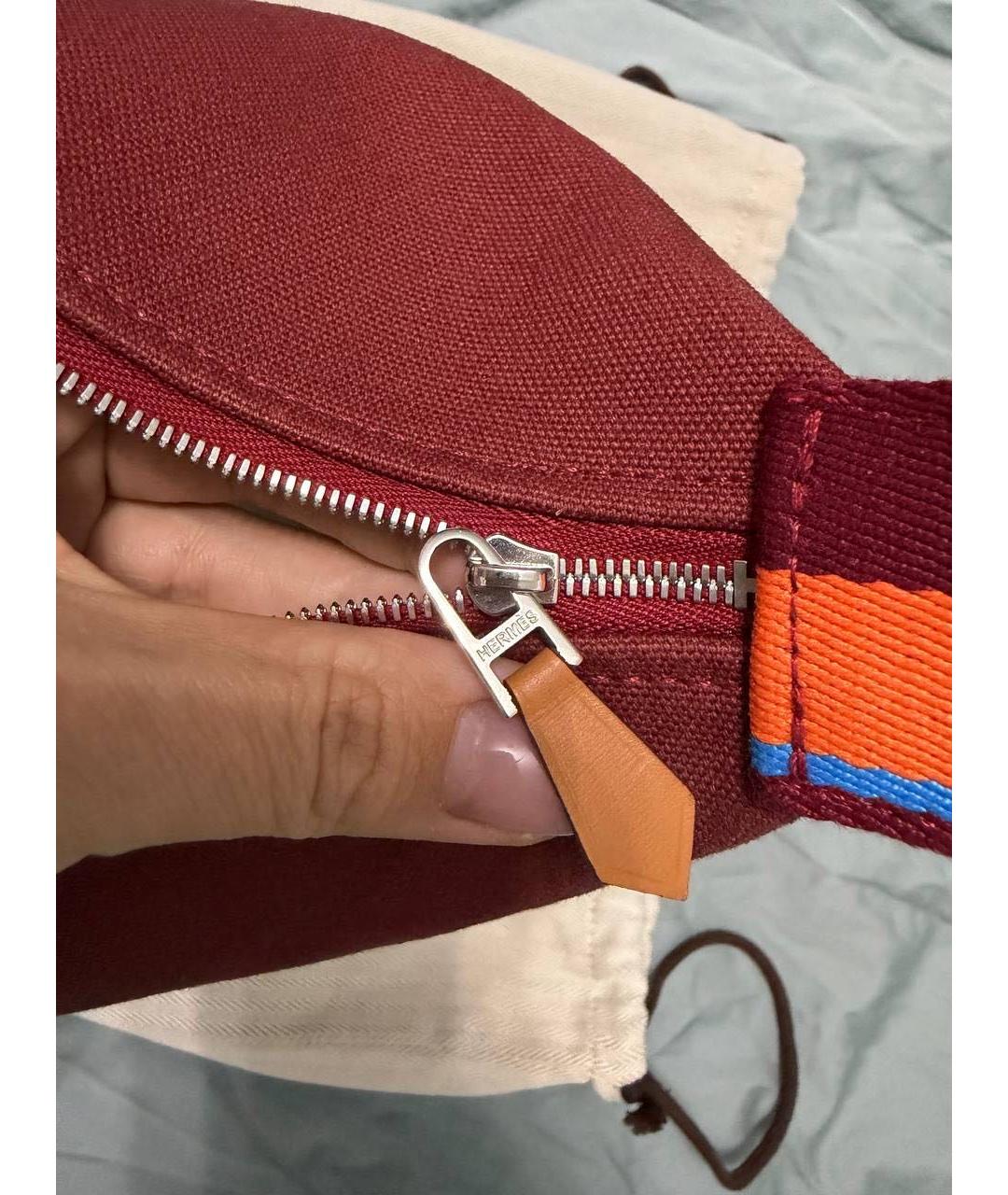 HERMES Бордовая тканевая косметичка, фото 5