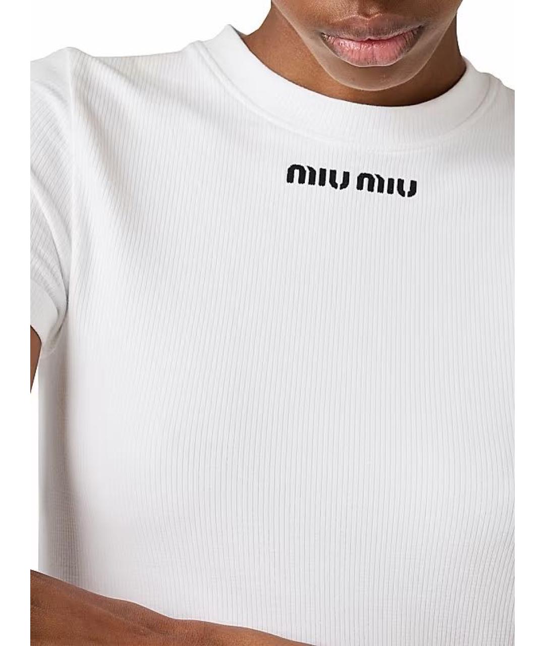 MIU MIU Белая хлопко-эластановая футболка, фото 3
