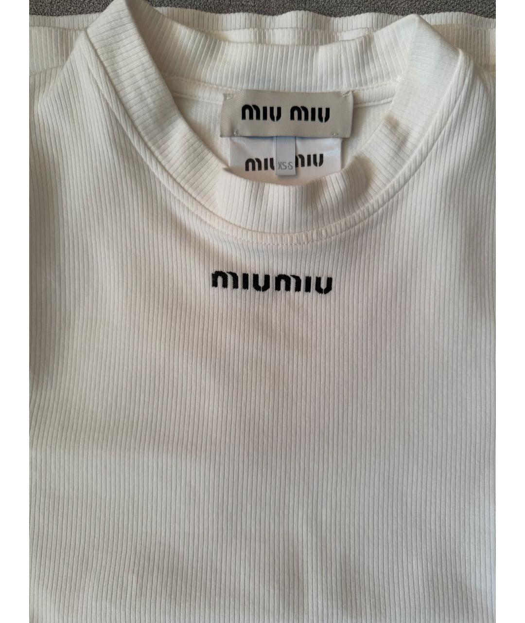 MIU MIU Белая хлопко-эластановая футболка, фото 5
