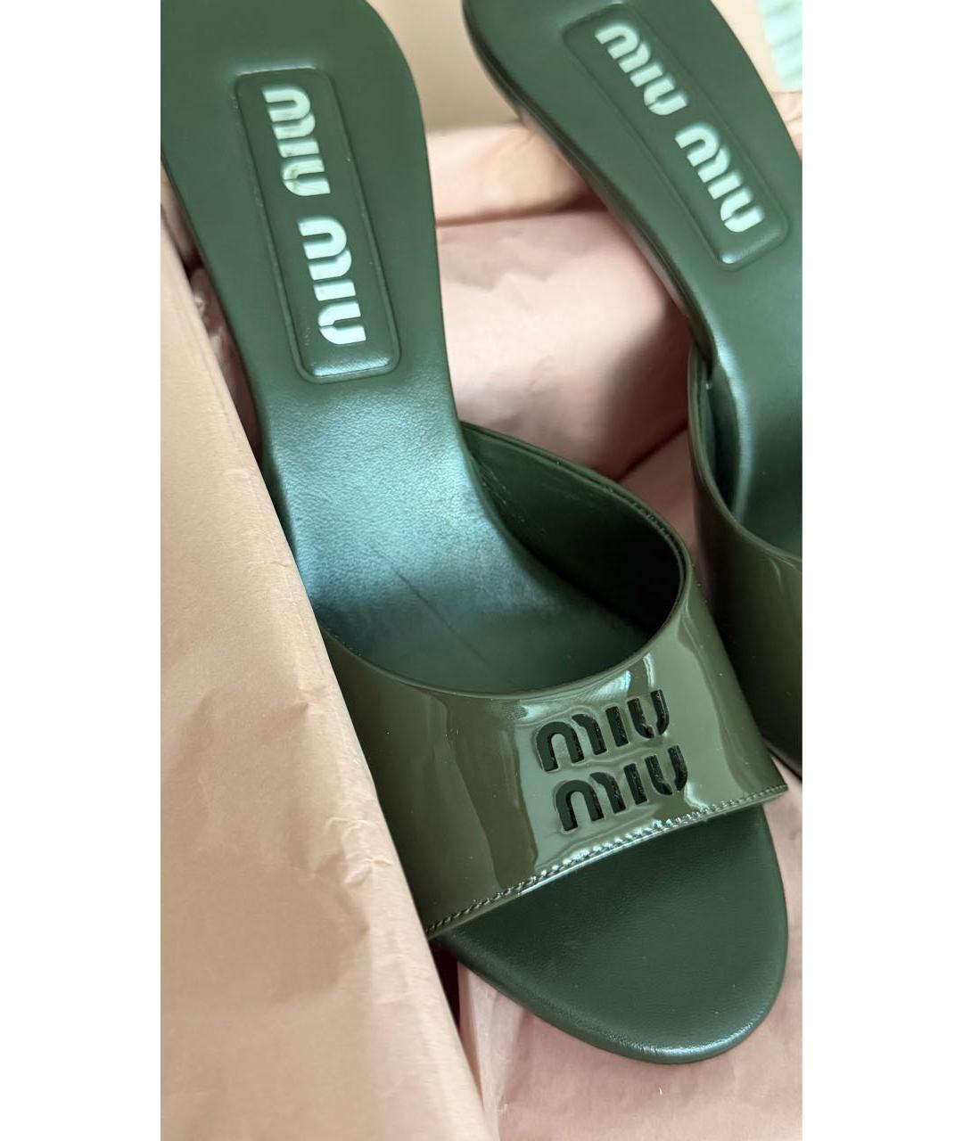 MIU MIU Хаки босоножки из лакированной кожи, фото 5