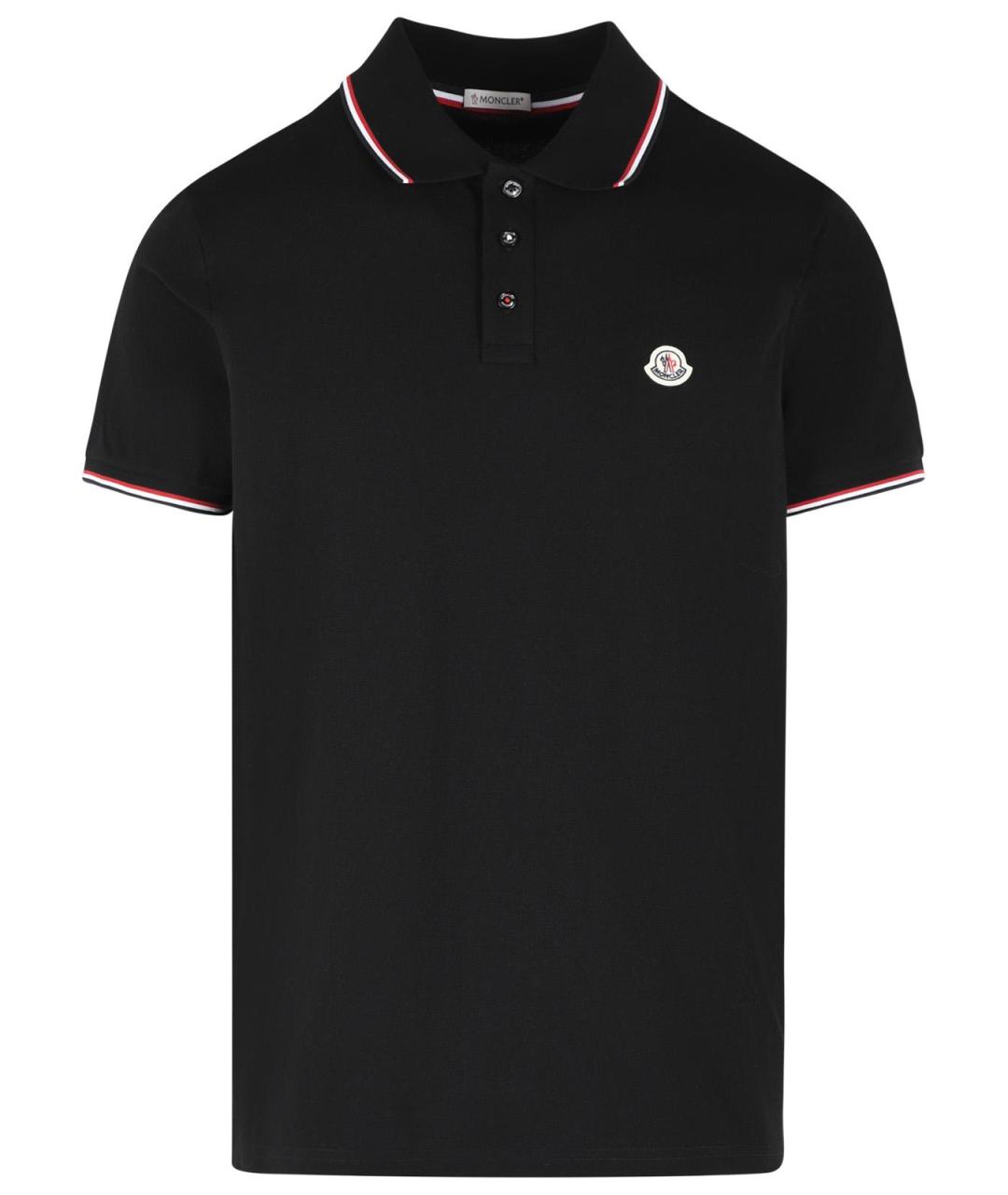 MONCLER Черное хлопковое поло с коротким рукавом, фото 1