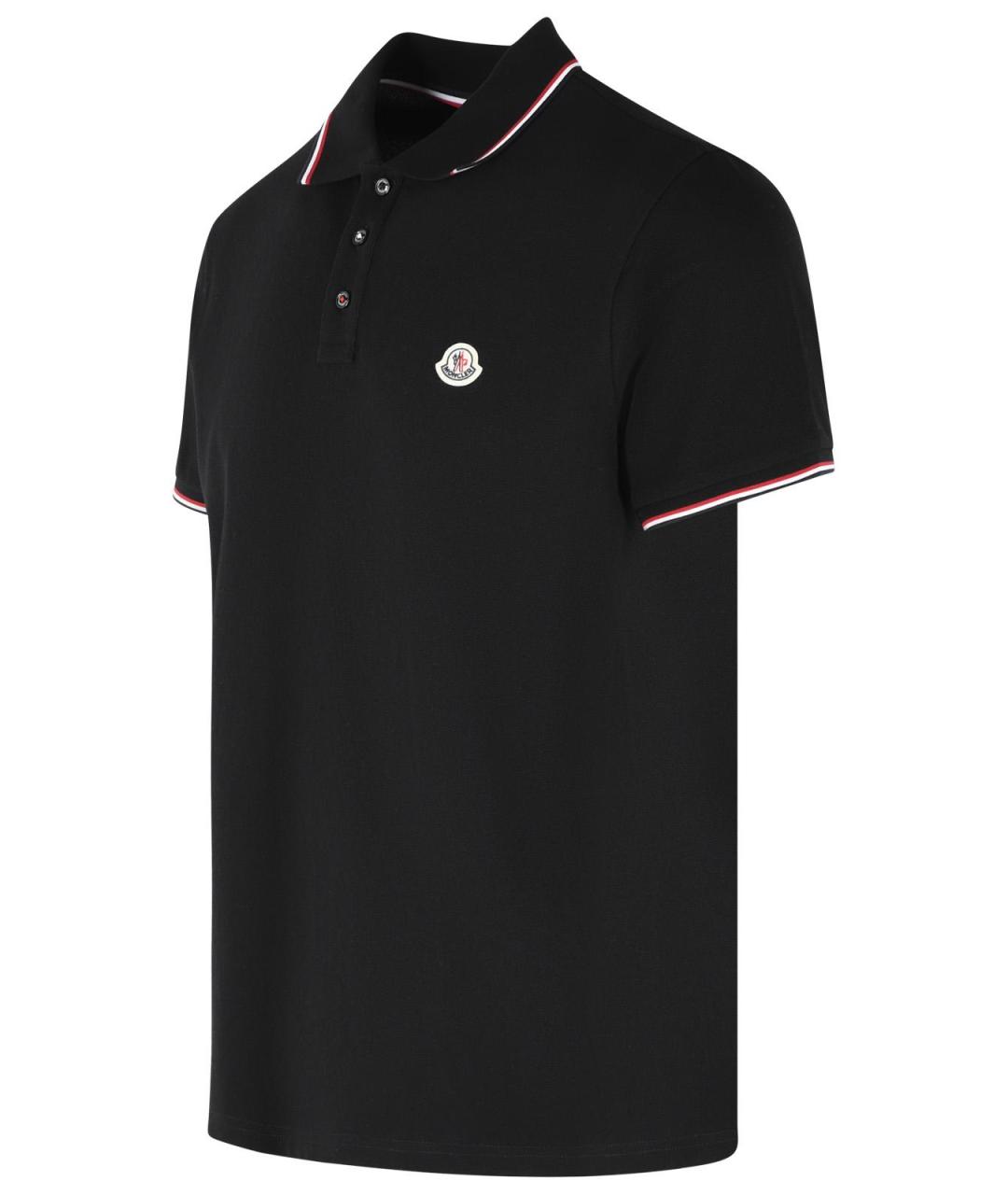 MONCLER Черное хлопковое поло с коротким рукавом, фото 2