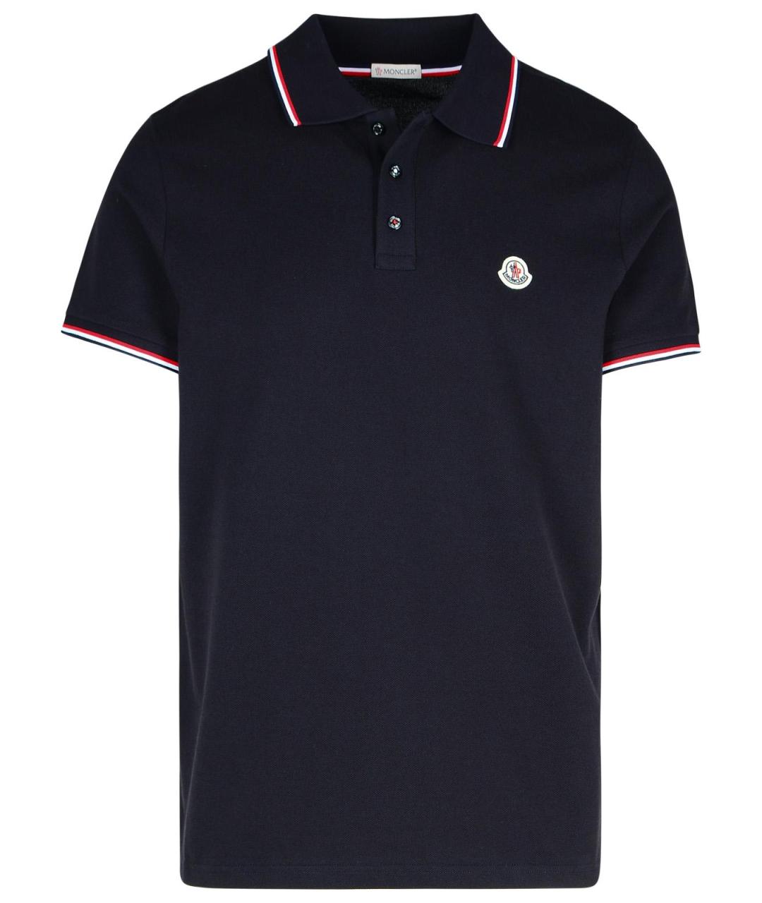 MONCLER Темно-синее хлопковое поло с коротким рукавом, фото 1