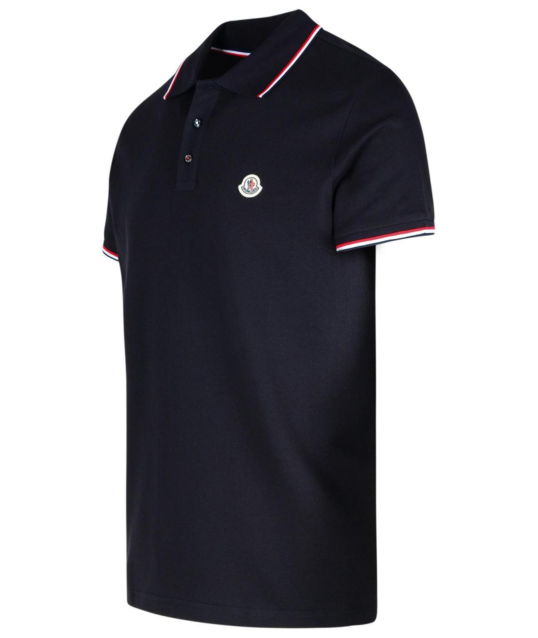 MONCLER Темно-синее хлопковое поло с коротким рукавом, фото 2