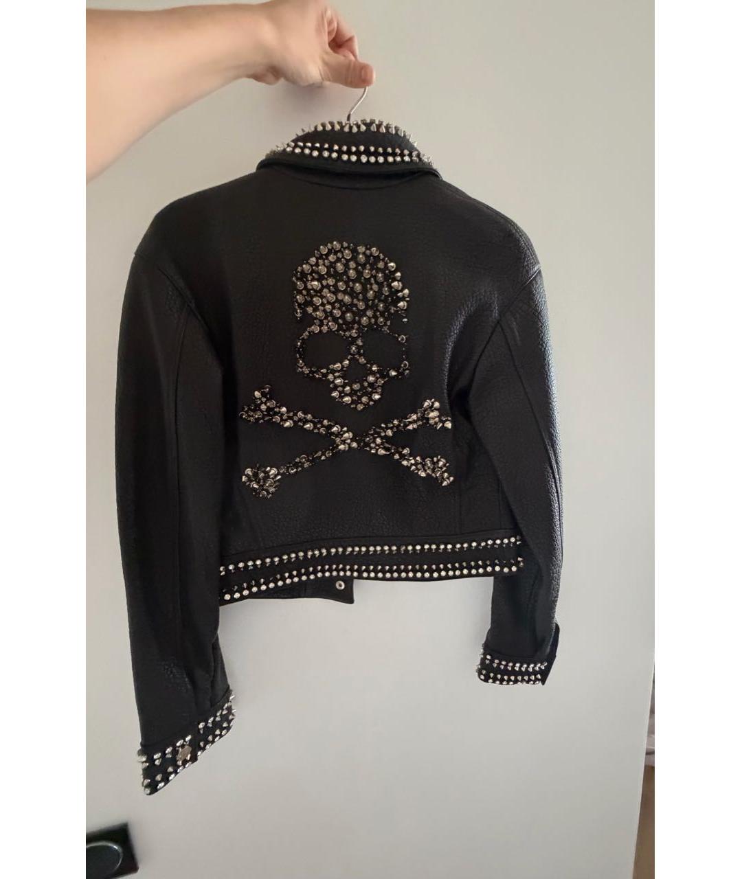 PHILIPP PLEIN Черная кожаная куртка, фото 2