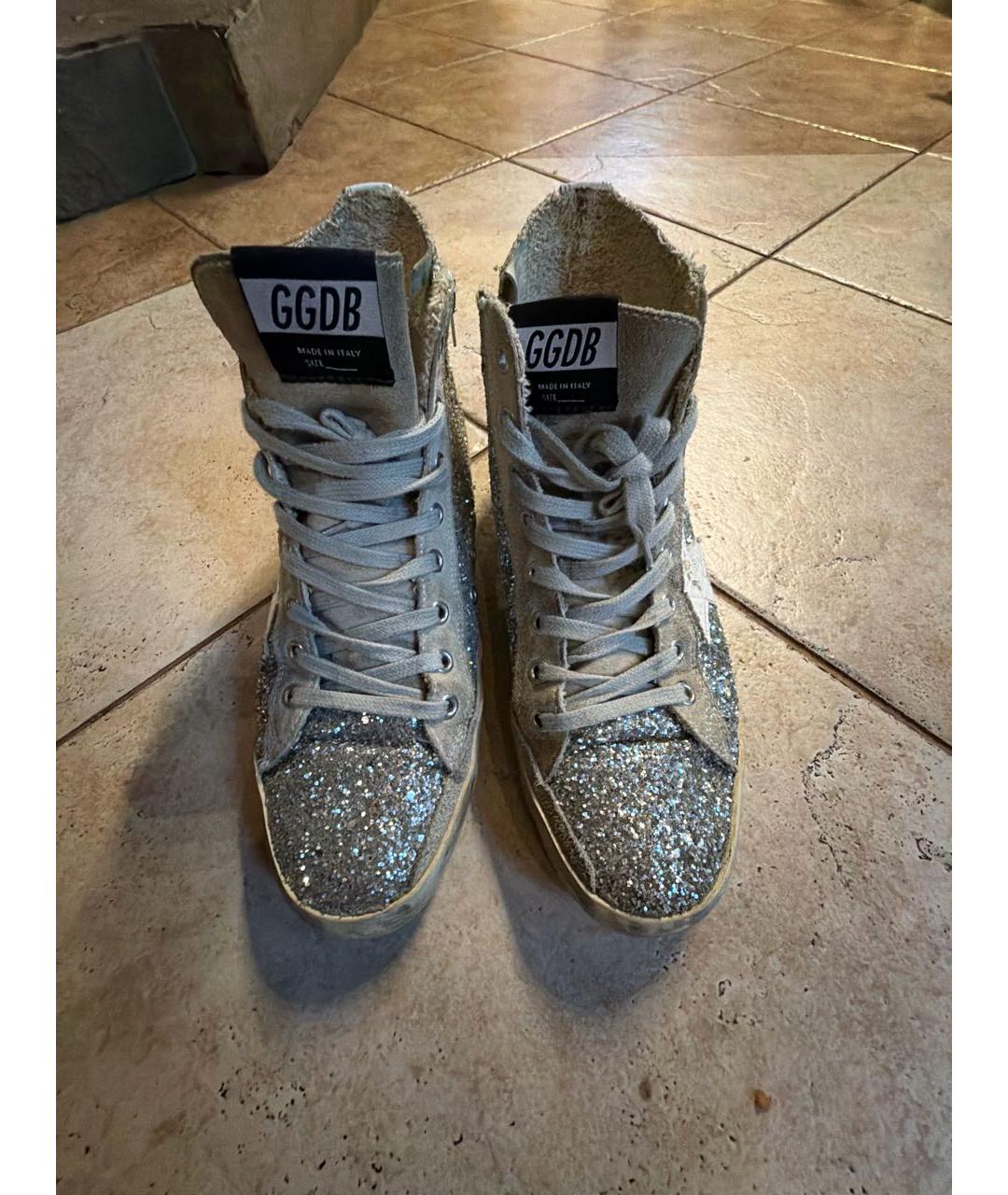 GOLDEN GOOSE Серебряные замшевые кеды, фото 2