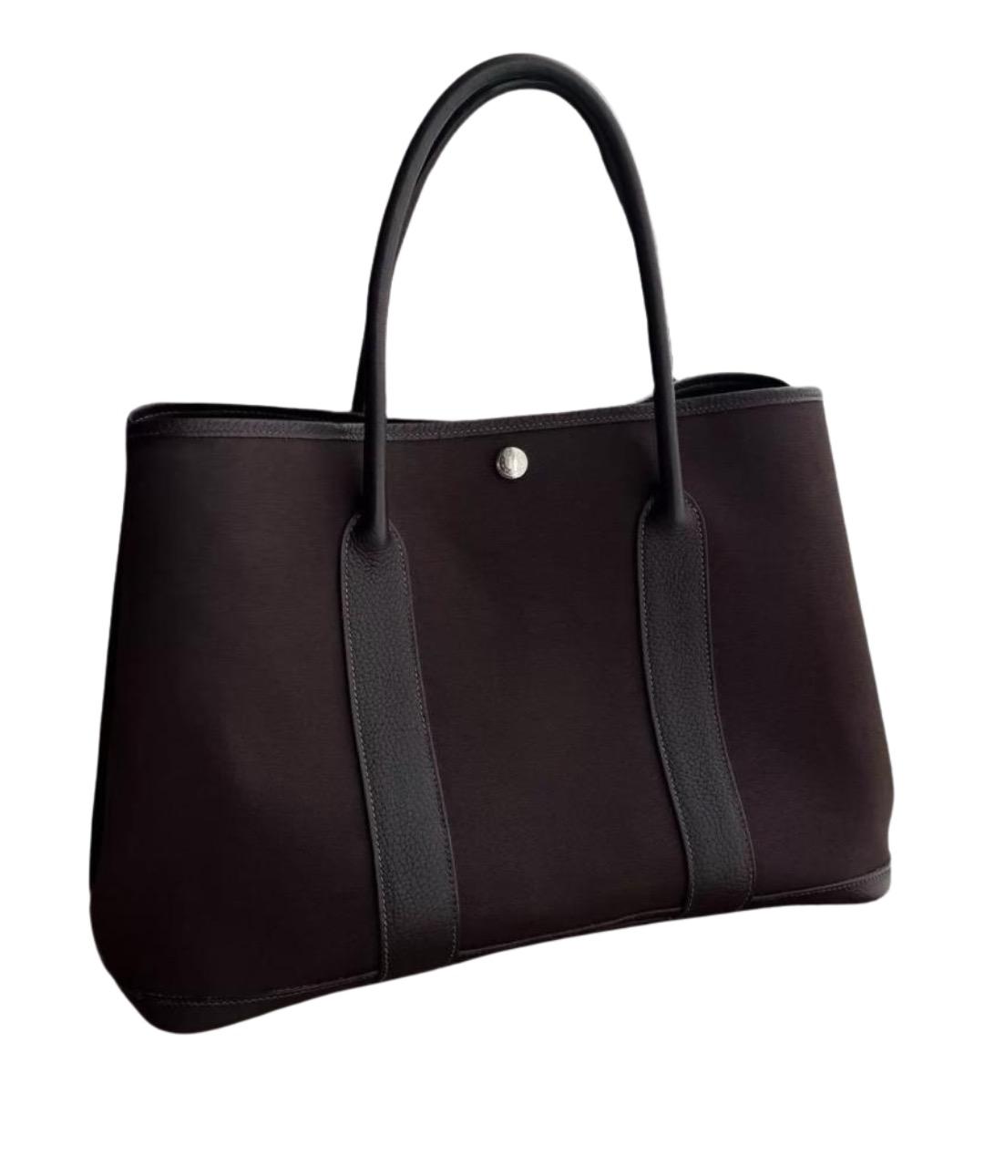 HERMES Коричневая тканевая сумка тоут, фото 1