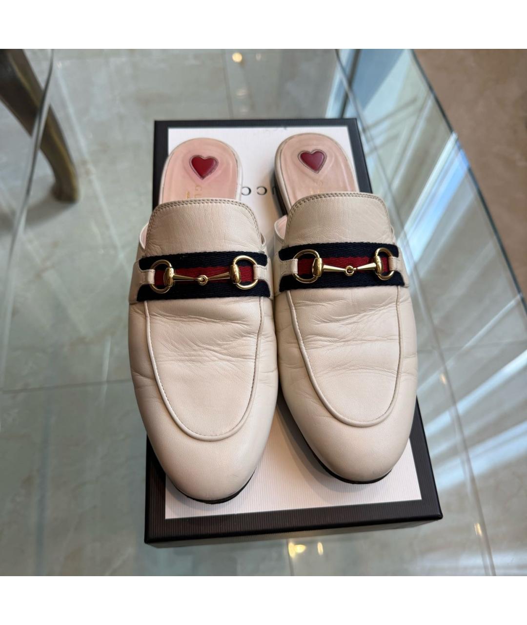 GUCCI Бежевые кожаные мюли, фото 2