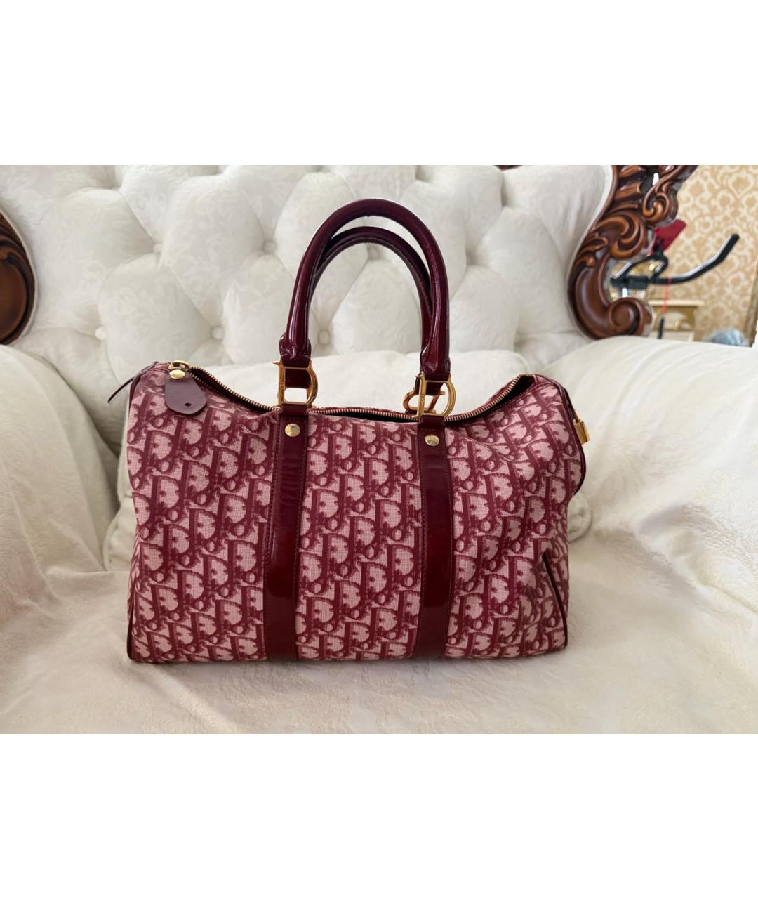CHRISTIAN DIOR Бордовая деним сумка с короткими ручками, фото 2