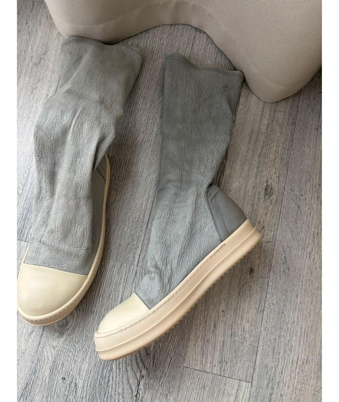RICK OWENS Голубые кожаные ботфорты, фото 5