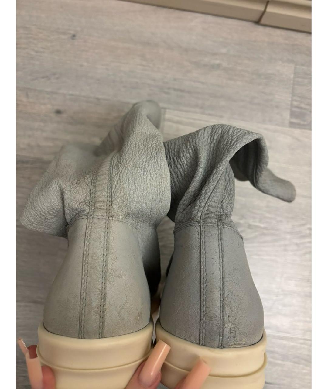 RICK OWENS Голубые кожаные ботфорты, фото 4