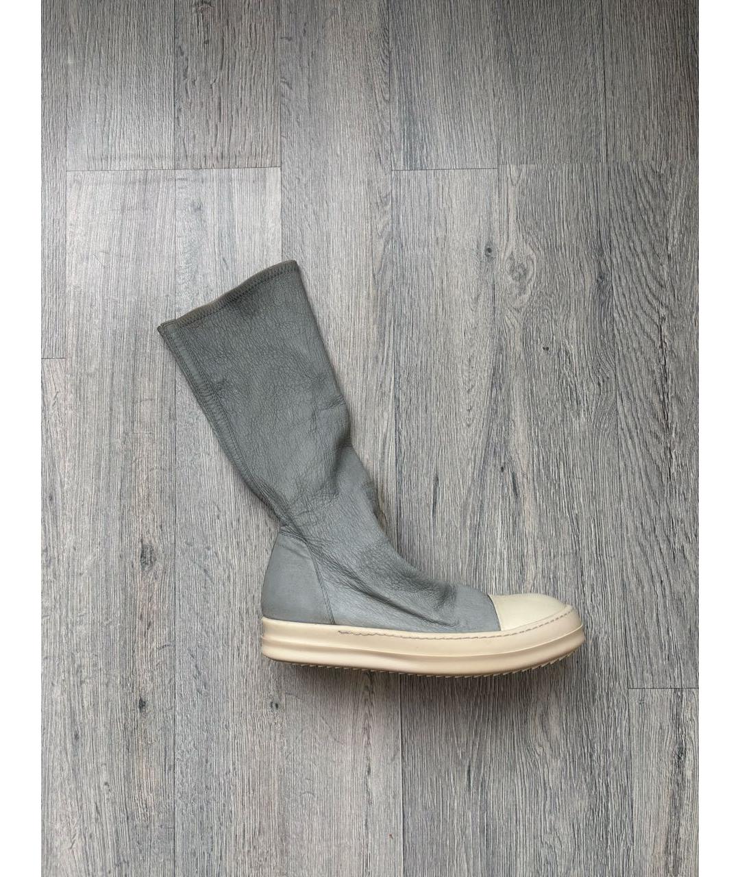 RICK OWENS Голубые кожаные ботфорты, фото 9