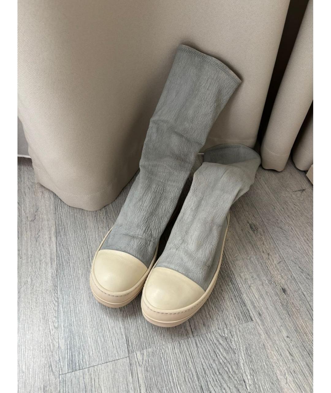 RICK OWENS Голубые кожаные ботфорты, фото 3