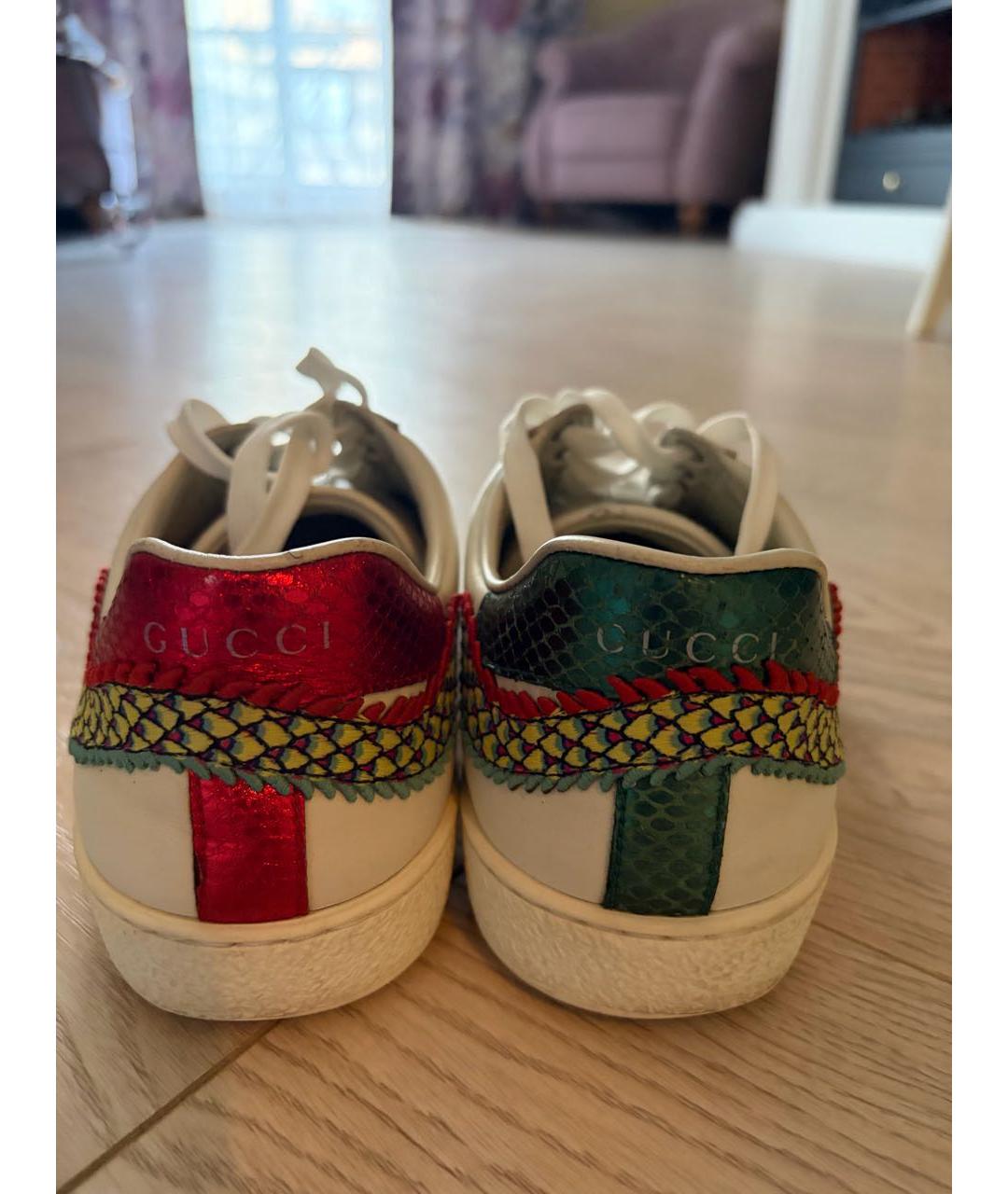 GUCCI Белые кожаные низкие кроссовки / кеды, фото 4