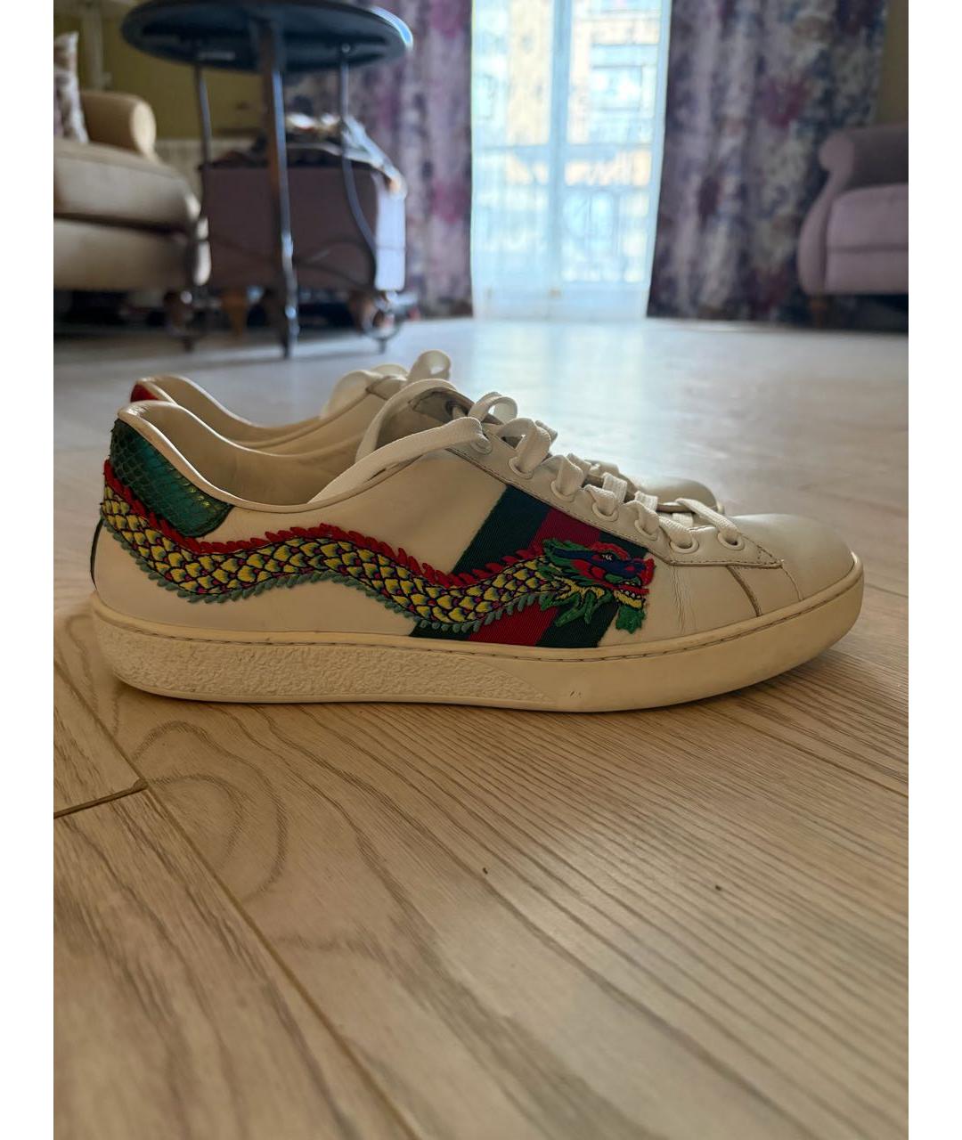 GUCCI Белые кожаные низкие кроссовки / кеды, фото 6
