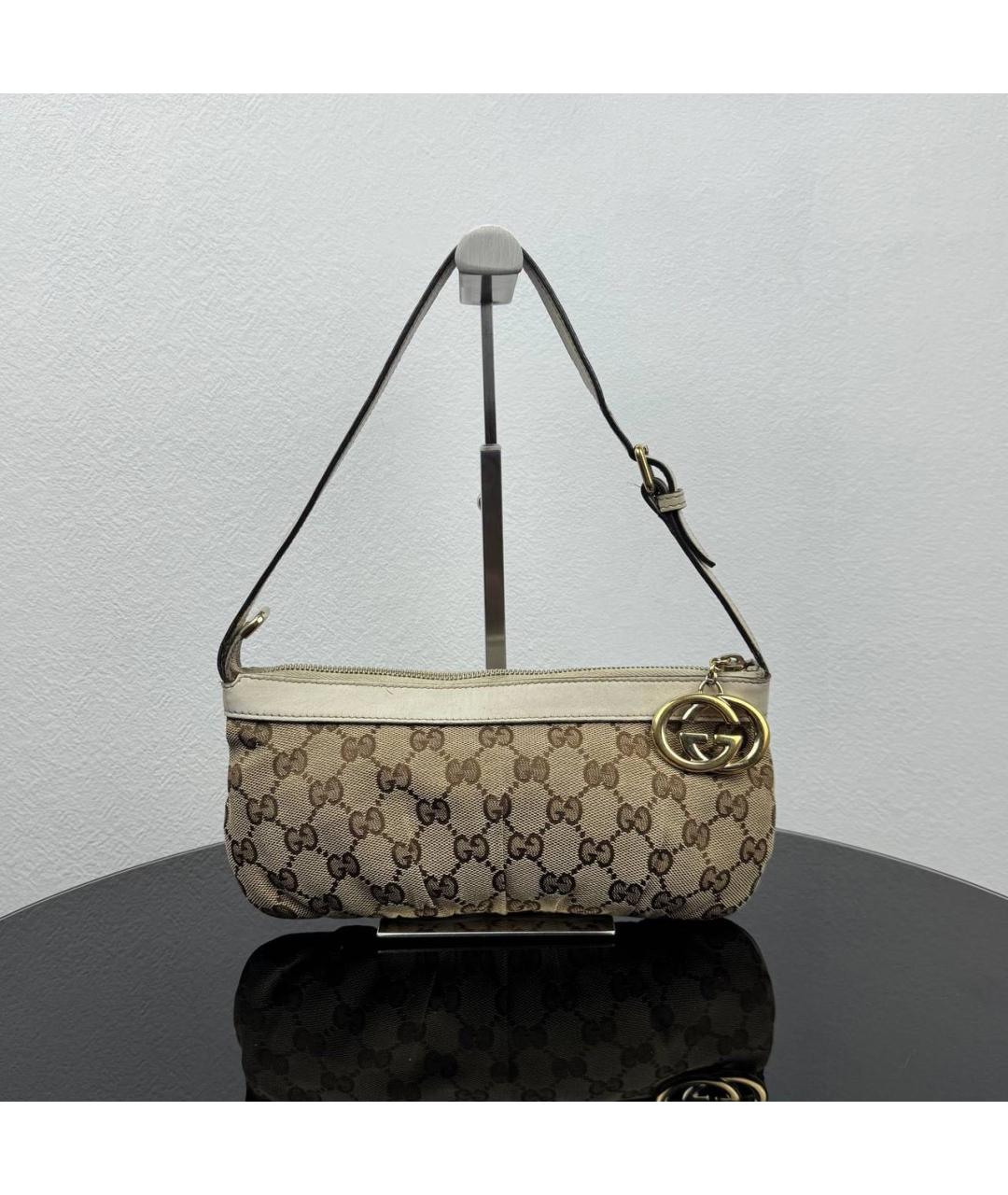 GUCCI Белая жаккардовая сумка с короткими ручками, фото 6