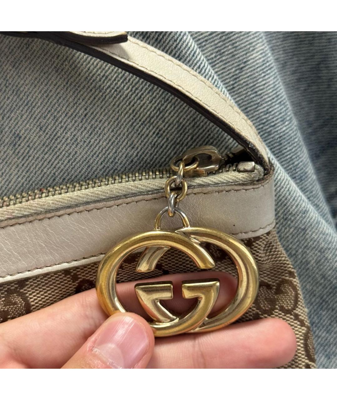 GUCCI Белая жаккардовая сумка с короткими ручками, фото 4