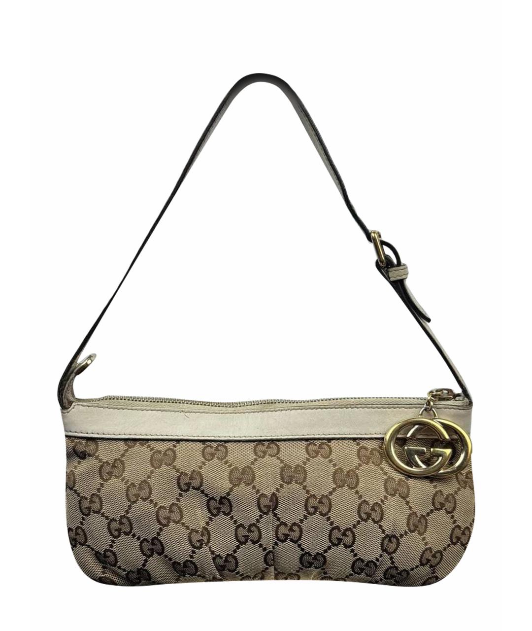 GUCCI Белая жаккардовая сумка с короткими ручками, фото 1