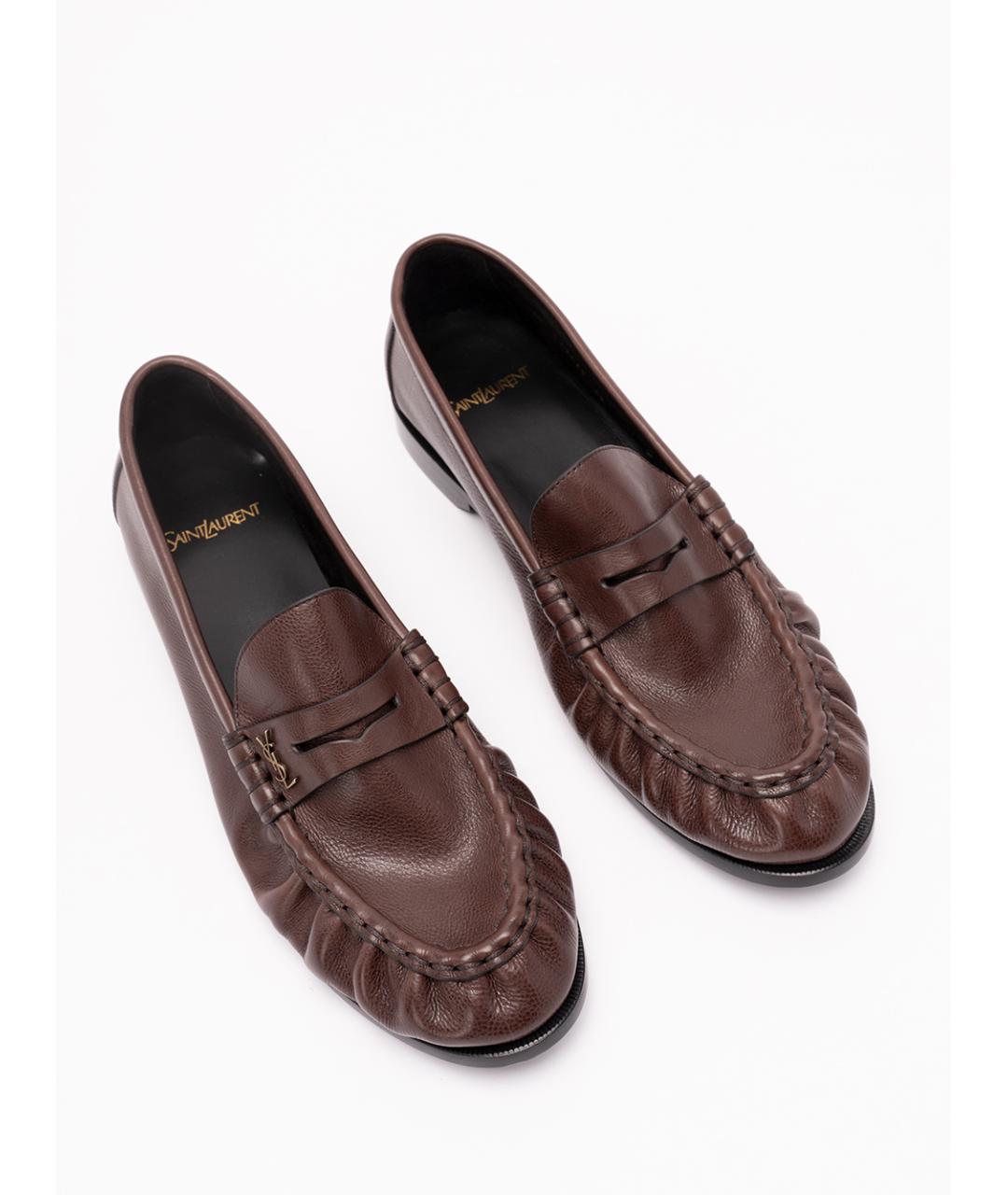 SAINT LAURENT Коричневые кожаные лоферы, фото 5