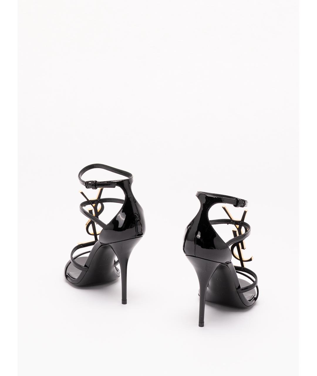SAINT LAURENT Черные босоножки из лакированной кожи, фото 3