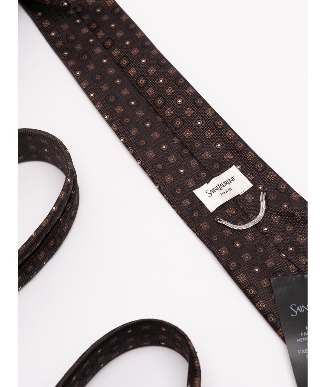 SAINT LAURENT Коричневый шелковый галстук, фото 2