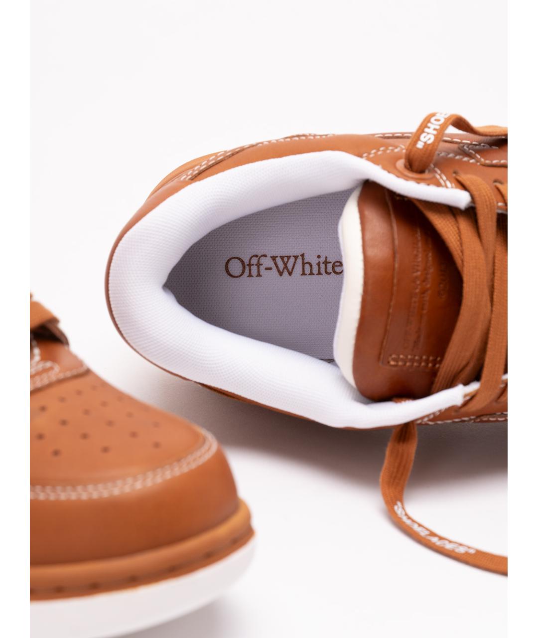 OFF-WHITE Коричневые кожаные низкие кроссовки / кеды, фото 5