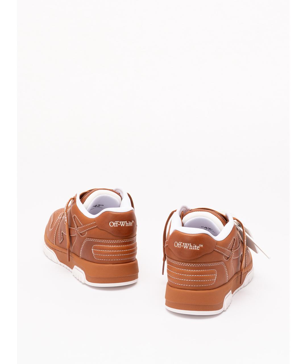 OFF-WHITE Коричневые кожаные низкие кроссовки / кеды, фото 3