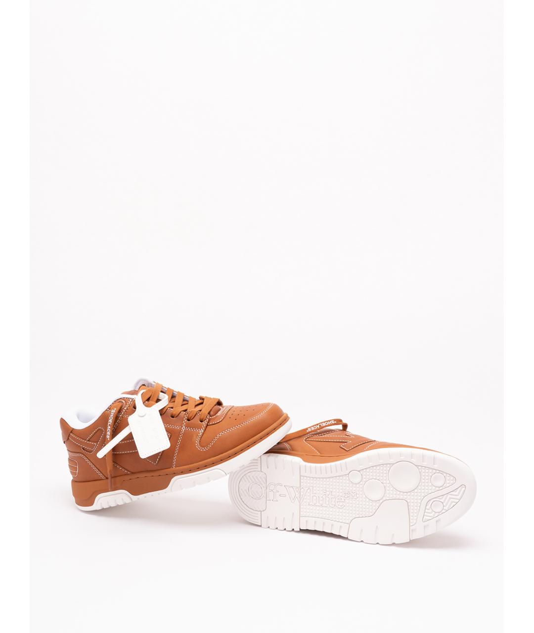 OFF-WHITE Коричневые кожаные низкие кроссовки / кеды, фото 4