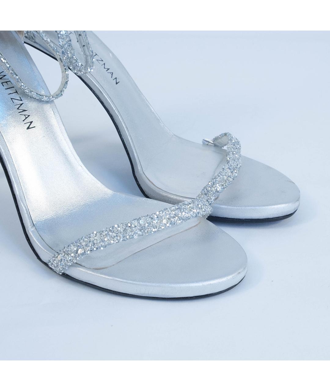 STUART WEITZMAN Серебряные кожаные босоножки, фото 4