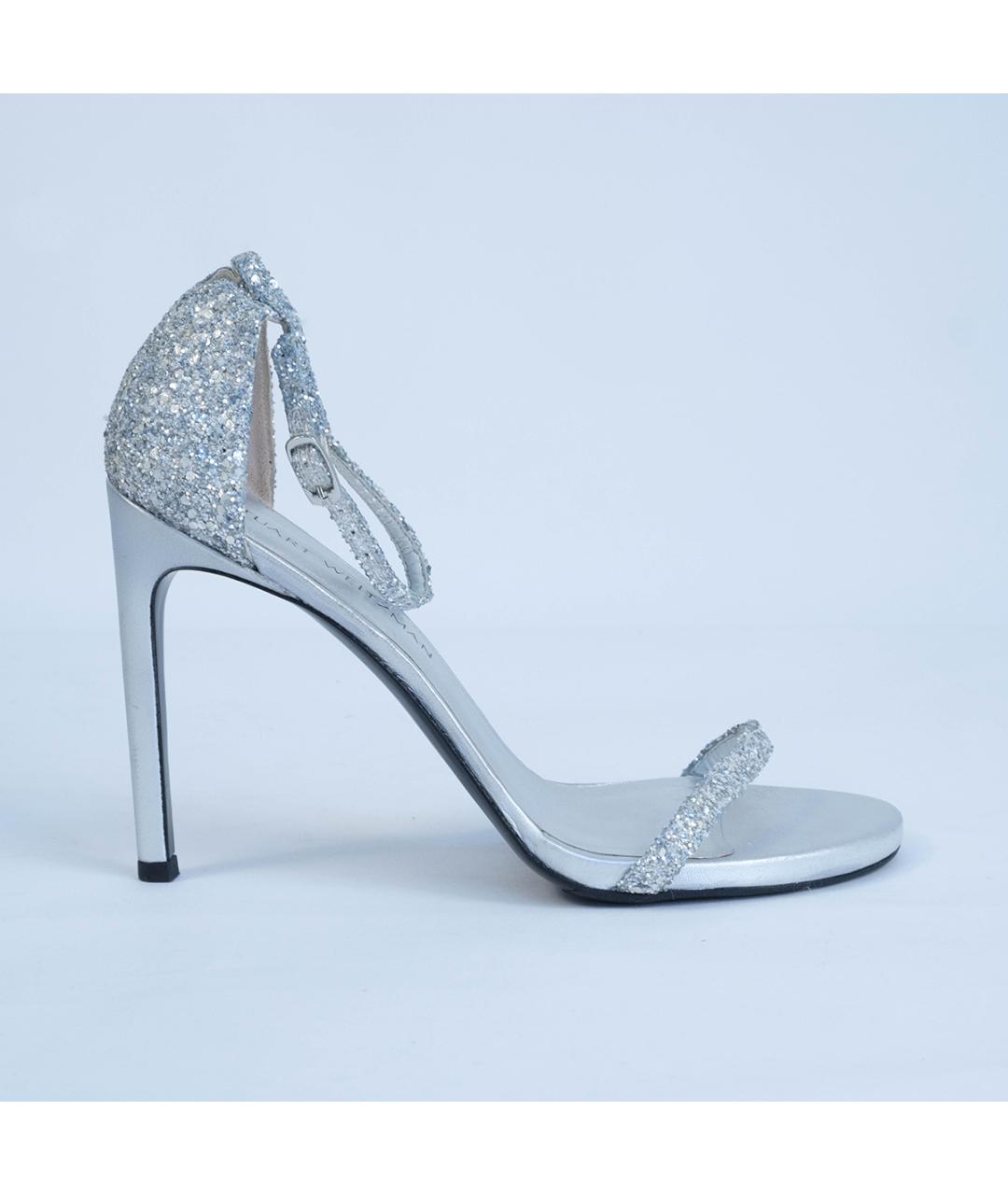 STUART WEITZMAN Серебряные кожаные босоножки, фото 2
