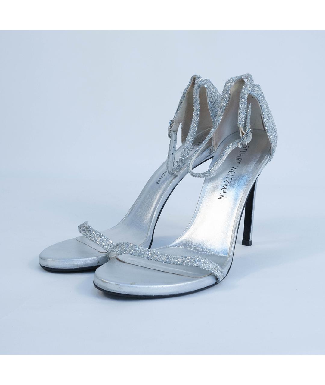 STUART WEITZMAN Серебряные кожаные босоножки, фото 3