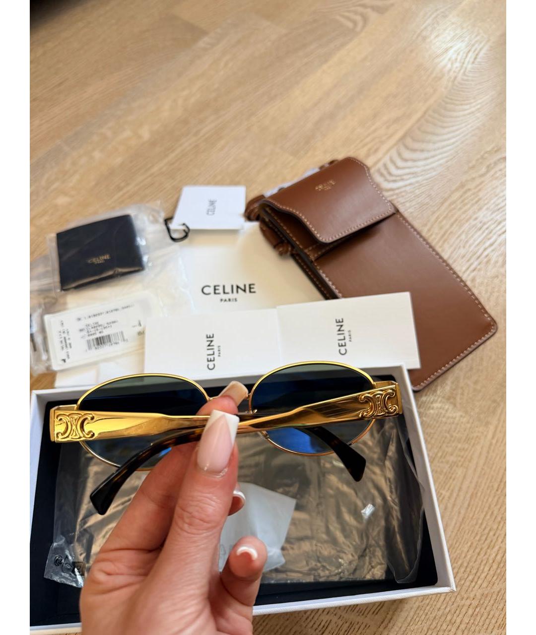 CELINE Золотые металлические солнцезащитные очки, фото 5