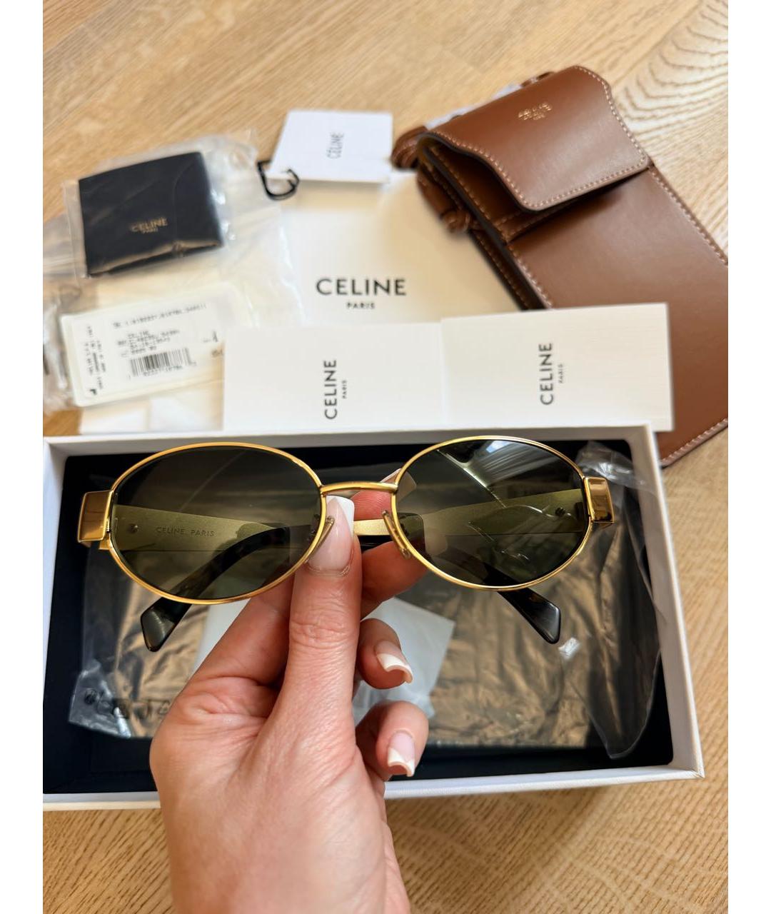 CELINE Золотые металлические солнцезащитные очки, фото 4