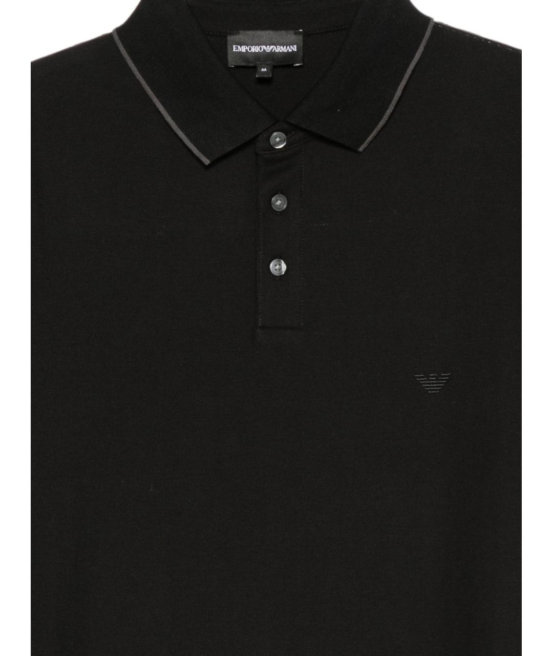 EMPORIO ARMANI Черное хлопковое поло с коротким рукавом, фото 2