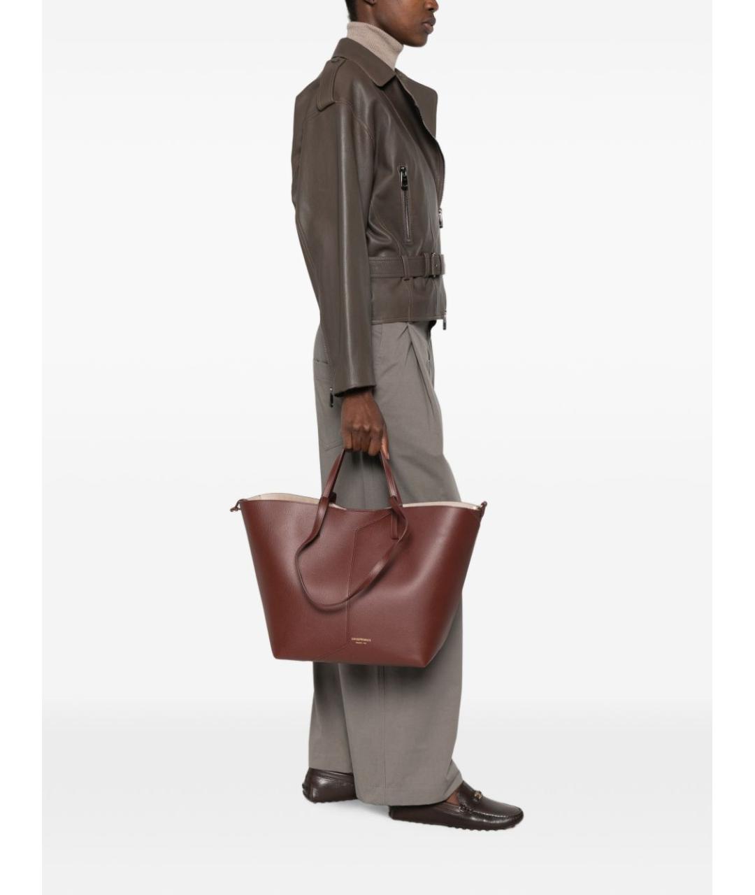 EMPORIO ARMANI Коричневая кожаная сумка тоут, фото 3