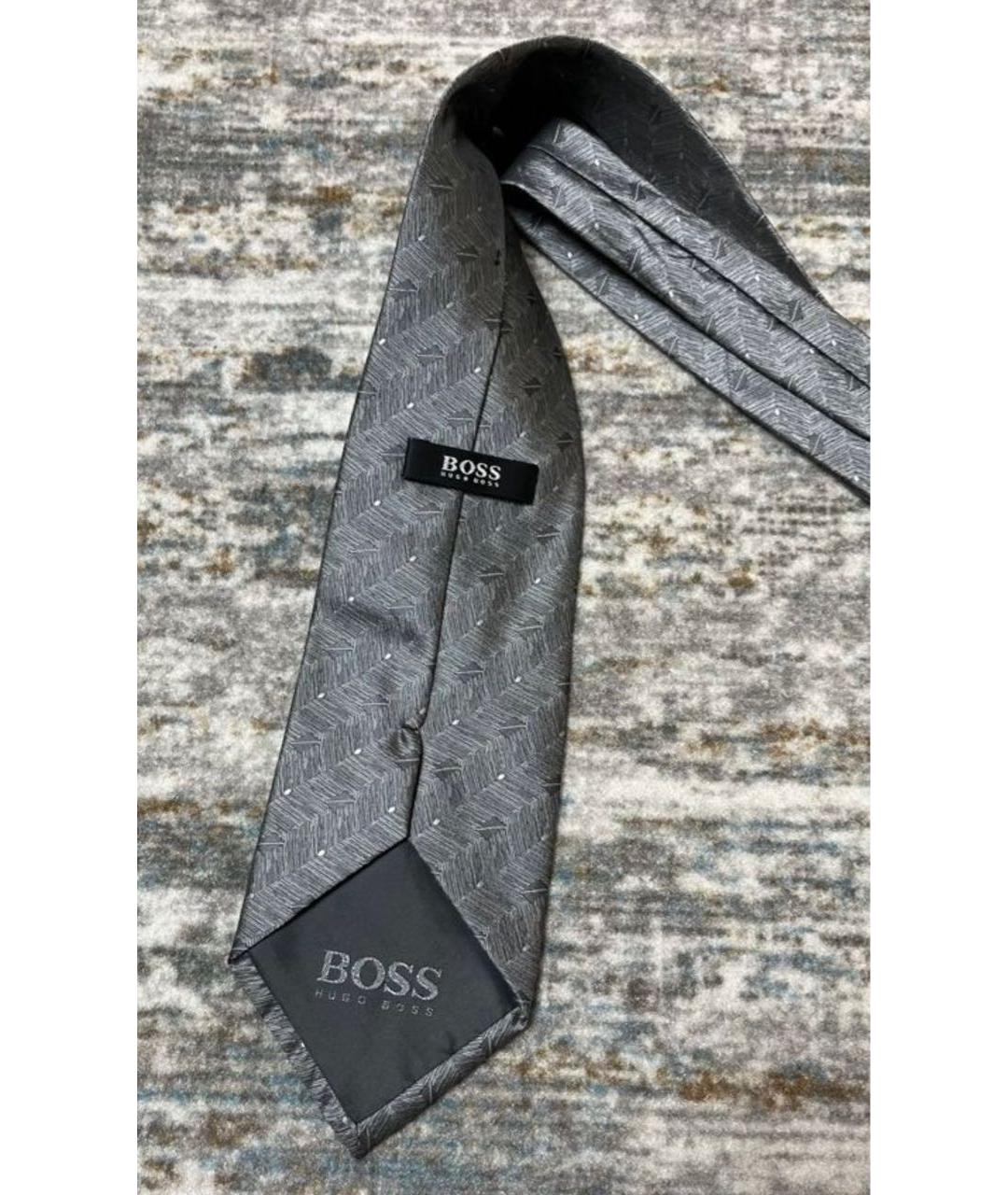 HUGO BOSS Серый шелковый галстук, фото 3