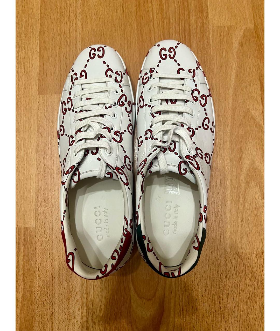 GUCCI Белые кожаные низкие кроссовки / кеды, фото 3