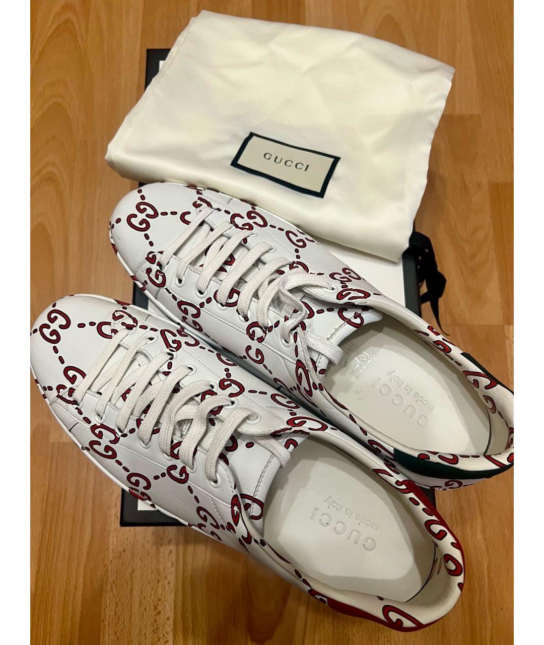 GUCCI Белые кожаные низкие кроссовки / кеды, фото 5