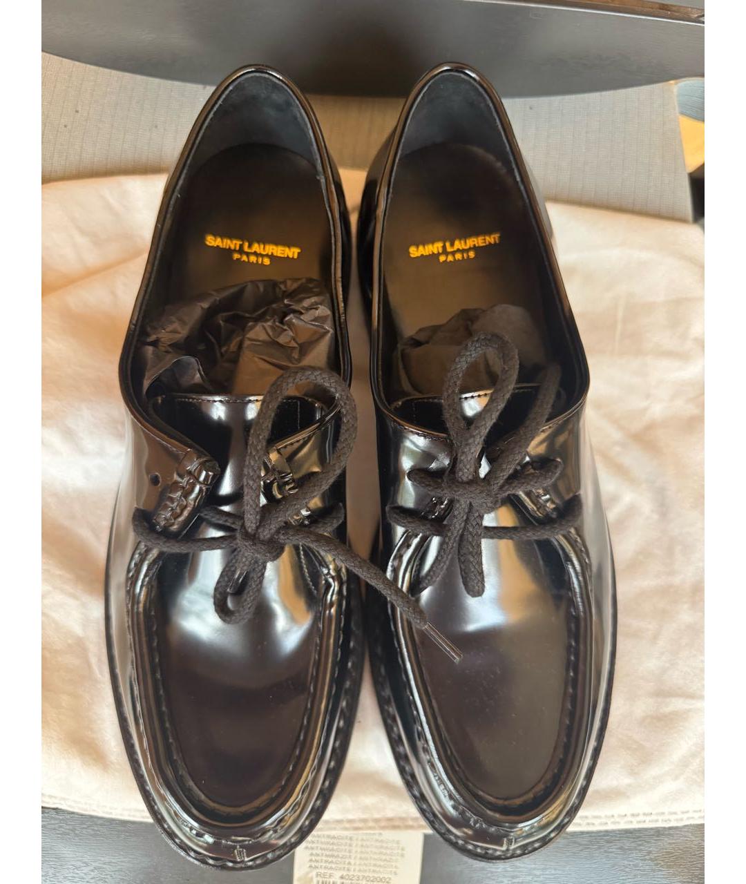 SAINT LAURENT Черные кожаные низкие ботинки, фото 2